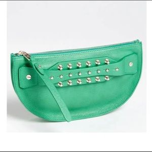 Alexander McQueen green leather clutch with studs